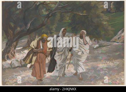 Kunst inspiriert von den Pilgern von Emmaus on the Road, Les pèlerins d'Emmaüs en chemin, das Leben unseres Herrn Jesus Christus, La Vie de Notre-Seigneur Jésus-Christ, James Tissot, Französisch, 1836-1902, Deckfarbenes Aquarell über Graphit auf grauem Seidenpapier, Frankreich, 1886-1894, Bild: 7 7/16 x 10 5/8, Classic Works modernisiert von Artotop mit einem Schuss Moderne. Formen, Farbe und Wert, auffällige visuelle Wirkung auf Kunst. Emotionen durch Freiheit von Kunstwerken auf zeitgemäße Weise. Eine zeitlose Botschaft, die eine wild kreative neue Richtung verfolgt. Künstler, die sich dem digitalen Medium zuwenden und die Artotop NFT erschaffen Stockfoto