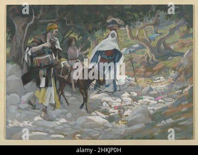 Kunst inspiriert von der Rückkehr aus Ägypten, Retour d'Égypte, das Leben unseres Herrn Jesus Christus, La Vie de Notre-Seigneur Jésus-Christ, James Tissot, Französisch, 1836-1902, Deckfarbenes Aquarell über Graphit auf grauem Wove-Papier, Frankreich, 1886-1894, Bild: 7 1/16 x 9 11/16 Zoll, 17,9 x 24,6 cm, biblisch, Klassische Werke, die von Artotop mit einem Schuss Moderne modernisiert wurden. Formen, Farbe und Wert, auffällige visuelle Wirkung auf Kunst. Emotionen durch Freiheit von Kunstwerken auf zeitgemäße Weise. Eine zeitlose Botschaft, die eine wild kreative neue Richtung verfolgt. Künstler, die sich dem digitalen Medium zuwenden und die Artotop NFT erschaffen Stockfoto