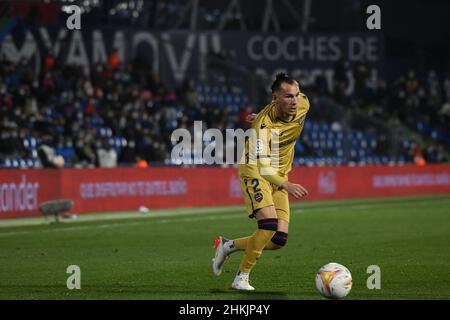 Getafe, Spanien. 04th. Februar 2022. GETAFE - 4. FEBRUAR: Der Sohn von Levante spielt am 4. Februar 2022 im Coliseum Alfonso Pérez Stadium in Getafe, Spanien, beim Spiel der La Liga zwischen Getafe und Levante. (Foto von Sara Aribó/PxImages) Credit: Px Images/Alamy Live News Stockfoto