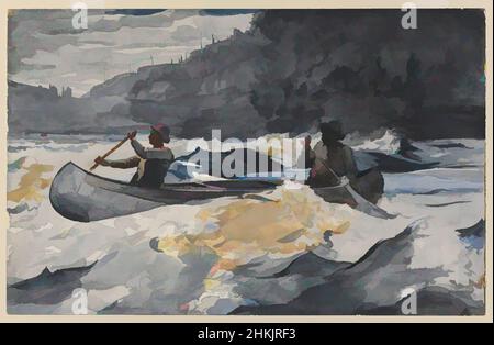 Art Inspired by Shooting the Rapids, Winslow Homer, American, 1836-1910, Aquarell über Graphit auf cremefarbenem, dickem, mäßig strukturiertem Gewebspapier mit Wasserzeichen, 1902, 13 15/16 x 21 13/16 Zoll, 35,4 x 55,4 cm, Boot, Kanu, ndd8, Ruder, Outdoor, Paddel, Erholung, Sport, Classic Works modernisiert von Artotop mit einem Schuss Moderne. Formen, Farbe und Wert, auffällige visuelle Wirkung auf Kunst. Emotionen durch Freiheit von Kunstwerken auf zeitgemäße Weise. Eine zeitlose Botschaft, die eine wild kreative neue Richtung verfolgt. Künstler, die sich dem digitalen Medium zuwenden und die Artotop NFT erschaffen Stockfoto