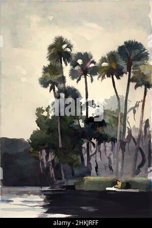 Art inspired by Homosassa River, Winslow Homer, American, 1836-1910, Aquarell mit Zusatz von Gummi über Graphit auf cremefarbenem, mäßig dickem, mäßig strukturiertem, gewobntem Papier, 1904, 19 11/16 x 13 7/8 Zoll, 50 x 35,2 cm, amerikanisch, Boot, brackig, Citrus County, Mündung, Angeln, Florida, Classic Works modernisiert von Artotop mit einem Schuss Moderne. Formen, Farbe und Wert, auffällige visuelle Wirkung auf Kunst. Emotionen durch Freiheit von Kunstwerken auf zeitgemäße Weise. Eine zeitlose Botschaft, die eine wild kreative neue Richtung verfolgt. Künstler, die sich dem digitalen Medium zuwenden und die Artotop NFT erschaffen Stockfoto
