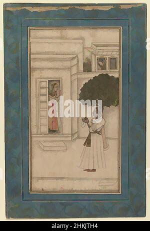 Kunst inspiriert von Prince und seinem Geliebten in einem Garten, Mogul, Tinte und opakes Aquarell auf Papier, Murshidabad, Westbengalen, Indien, ca. 1760, Moguln, Blatt: 12 7/8 x 8 1/2 Zoll, 32,7 x 21,6 cm, 18th Jahrhundert, Bengalen, Blumen, Garten, Mädchen, Indien, Tinte, Mann, Mogul, Murshidabad, Palast, Papier, Klassisches Werk, das von Artotop mit einem Schuss Moderne modernisiert wurde. Formen, Farbe und Wert, auffällige visuelle Wirkung auf Kunst. Emotionen durch Freiheit von Kunstwerken auf zeitgemäße Weise. Eine zeitlose Botschaft, die eine wild kreative neue Richtung verfolgt. Künstler, die sich dem digitalen Medium zuwenden und die Artotop NFT erschaffen Stockfoto