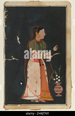 Kunst inspiriert von Portrait of a Woman, opake Aquarelle auf Papier, Malwa, Indien, ca. 1620, 9 1/2 x 6 Zoll, 24,0 x 15,0 cm, Classic Works modernisiert von Artotop mit einem Schuss Moderne. Formen, Farbe und Wert, auffällige visuelle Wirkung auf Kunst. Emotionen durch Freiheit von Kunstwerken auf zeitgemäße Weise. Eine zeitlose Botschaft, die eine wild kreative neue Richtung verfolgt. Künstler, die sich dem digitalen Medium zuwenden und die Artotop NFT erschaffen Stockfoto