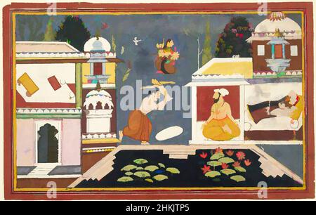 Kunst inspiriert durch Episode rund um die Geburt Krishnas, Seite aus einer verstreuten Bhagavata Purana-Serie, Indisch, Deckfarbenes Aquarell auf Papier, Rajasthan, Indien, Ende 17th-Anfang 18th Jahrhundert, Blatt: 10 1/8 x 15 15/16 Zoll, 25,7 x 40,5 cm, 18th Jahrhundert, Architektur, Bhagavata Purana, Geburt, Klassische Werke, die von Artotop mit einem Hauch von Moderne modernisiert wurden. Formen, Farbe und Wert, auffällige visuelle Wirkung auf Kunst. Emotionen durch Freiheit von Kunstwerken auf zeitgemäße Weise. Eine zeitlose Botschaft, die eine wild kreative neue Richtung verfolgt. Künstler, die sich dem digitalen Medium zuwenden und die Artotop NFT erschaffen Stockfoto