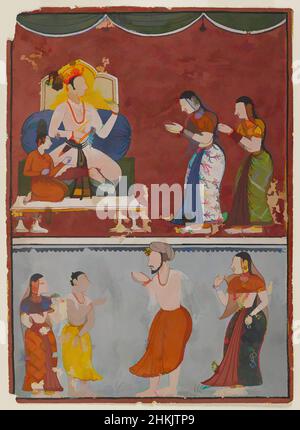 Kunst inspiriert von Page aus einer nicht identifizierten Serie, indisch, opakes Aquarell auf Papier, Rajasthan, Indien, ca. 1650, Blatt: 6 7/8 x 5 Zoll, 17,9 x 12,7 cm, Hingabe, Manuskript, Mewar, Papier, Prince, Rajasthan, Sahibdin bhagavata purana, Aquarell, Frauen, Klassische Werke, die von Artotop mit einem Hauch von Moderne modernisiert wurden. Formen, Farbe und Wert, auffällige visuelle Wirkung auf Kunst. Emotionen durch Freiheit von Kunstwerken auf zeitgemäße Weise. Eine zeitlose Botschaft, die eine wild kreative neue Richtung verfolgt. Künstler, die sich dem digitalen Medium zuwenden und die Artotop NFT erschaffen Stockfoto