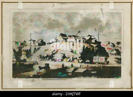 Art Inspired by View in Sixth Avenue Zwischen 55th und 57th Streets Looking West, After Currier & Ives, amerikanisch, Farblithographie auf Wove-Papier, Blatt: 5 3/16 x 7 7/16 Zoll, 13,2 x 18,9 cm, 19th Jahrhundert, 19.Jahrhundert, amerikanisch, amerikanisch, Antiquiert, Schornstein, volkstümlich, Pferd und Kutsche, Klassische Werke, die von Artotop mit einem Schuss Moderne modernisiert wurden. Formen, Farbe und Wert, auffällige visuelle Wirkung auf Kunst. Emotionen durch Freiheit von Kunstwerken auf zeitgemäße Weise. Eine zeitlose Botschaft, die eine wild kreative neue Richtung verfolgt. Künstler, die sich dem digitalen Medium zuwenden und die Artotop NFT erschaffen Stockfoto