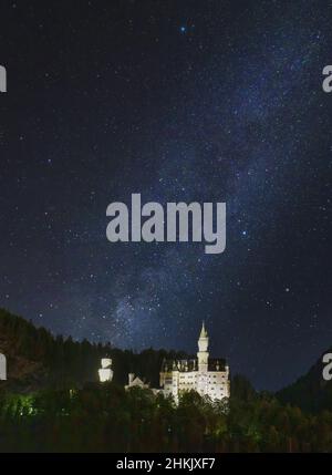 Schloss Neuschwanstein bei Nacht, Deutschland, Bayern, Allgäu Stockfoto