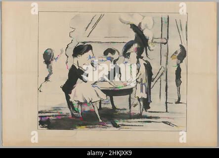 Die von den Drehtischen inspirierte Kunst trägt zur Atmosphäre in den Flügeln des Theaters bei, Les Tables tournantes moralisant les coulisses des Théâtres, Le Charivari, La Fluidomanie, Ghostly Games, Plate 10, Honoré Daumier, Französisch, 1808-1879, Lithograph, Frankreich, 13. Juni 1853, Classic Works modernisiert von Artotop mit einem Schuss Moderne. Formen, Farbe und Wert, auffällige visuelle Wirkung auf Kunst. Emotionen durch Freiheit von Kunstwerken auf zeitgemäße Weise. Eine zeitlose Botschaft, die eine wild kreative neue Richtung verfolgt. Künstler, die sich dem digitalen Medium zuwenden und die Artotop NFT erschaffen Stockfoto