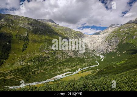 Oberlauf der Rhone unterhalb des Rhonegletschers, Schweiz, Wallis, Obergoms, Obergoms Stockfoto