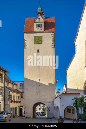 Stadttor Wassertorturm in Isny im Allgäu, Deutschland, Baden-Württemberg Stockfoto