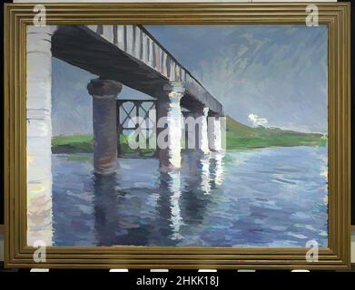 Kunst inspiriert von der seine und der Eisenbahnbrücke in Argenteuil, La seine et le pont du chemin de fer d'Argenteuil, Gustave Caillebotte, Französisch, 1848-1894, Öl auf Leinwand, Frankreich, 1885 oder 1887, 45 1/2 x 61 Zoll, 115,6 x 154,9 cm, 19th Jahrhundert, Argenteuil, blau, Brücke, Frame, französisch, Classic Works modernisiert von Artotop mit einem Schuss Moderne. Formen, Farbe und Wert, auffällige visuelle Wirkung auf Kunst. Emotionen durch Freiheit von Kunstwerken auf zeitgemäße Weise. Eine zeitlose Botschaft, die eine wild kreative neue Richtung verfolgt. Künstler, die sich dem digitalen Medium zuwenden und die Artotop NFT erschaffen Stockfoto