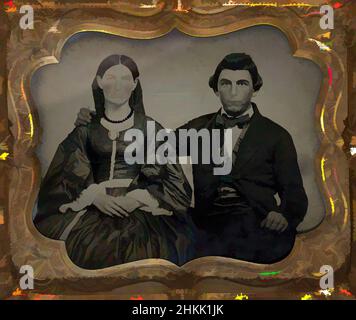 Kunst inspiriert von Portrait of a Seated man and Woman, American, Ambrotype in a thermoplastic case, ca. 1857-1864, Gehäuse: 3 3/4 x 3 1/4 x 3/4 Zoll, 9,5 x 8,3 x 1,9 cm, Classic Works modernisiert von Artotop mit einem Schuss Moderne. Formen, Farbe und Wert, auffällige visuelle Wirkung auf Kunst. Emotionen durch Freiheit von Kunstwerken auf zeitgemäße Weise. Eine zeitlose Botschaft, die eine wild kreative neue Richtung verfolgt. Künstler, die sich dem digitalen Medium zuwenden und die Artotop NFT erschaffen Stockfoto