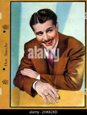 Handkoloriertes Werbebild des Schauspielers Don Ameche aus dem Studio 20th Century Fox um 1930s. Stockfoto