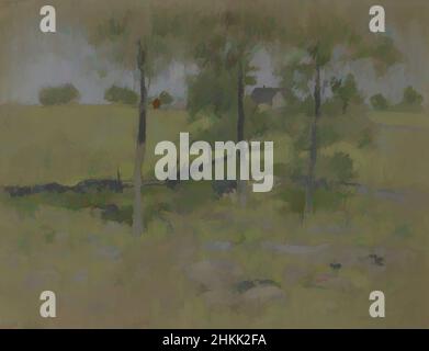 Kunst inspiriert von drei Bäumen, John Henry Twachtman, Amerikaner, 1853-1902, Pastell auf graubraun, Mäßig dickes, mäßig strukturiertes, gewebt Papier mit schwarzen, blauen und roten Fäden., ca. 1888-1895, 14 x 18in., 35,6 x 45,7cm, 19th Jahrhundert, amerikanisch, Amerikanische Gemälde, Scheune, Land, Klassisches Werk, das von Artotop mit einem Schuss Moderne modernisiert wurde. Formen, Farbe und Wert, auffällige visuelle Wirkung auf Kunst. Emotionen durch Freiheit von Kunstwerken auf zeitgemäße Weise. Eine zeitlose Botschaft, die eine wild kreative neue Richtung verfolgt. Künstler, die sich dem digitalen Medium zuwenden und die Artotop NFT erschaffen Stockfoto