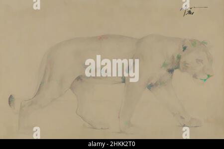 Art inspired by Striding Lioness, Philip H. Wolfrom, American, 1870-1904, Graphit auf Papier auf Karton, n.d., Blatt: 6 x 9 1/4 Zoll, 15,2 x 23,5 cm, Afrika, Tier, Großkatze, Katze, Zeichnung, Katze, Anmut, Graphit, Löwe, Löwin, montiert, Karton, Porträt, stitschig, Walking, Classic Works modernisiert von Artotop mit einem Schuss Moderne. Formen, Farbe und Wert, auffällige visuelle Wirkung auf Kunst. Emotionen durch Freiheit von Kunstwerken auf zeitgemäße Weise. Eine zeitlose Botschaft, die eine wild kreative neue Richtung verfolgt. Künstler, die sich dem digitalen Medium zuwenden und die Artotop NFT erschaffen Stockfoto