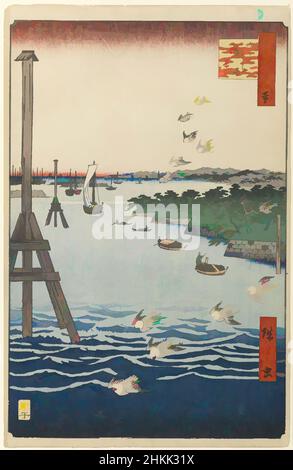 Kunst inspiriert von Blick auf Shiba Coast, Nr. 108 aus hundert berühmten Ansichten von Edo, Utagawa Hiroshige, Ando, Japanisch, 1797-1858, Holzschnitt, Japan, 2nd Month of 1856, Edo-Periode, Ansei-Ära, Blatt: 14 3/16 x 9 1/4 Zoll, 36 x 23,5 cm, 19th Century, 19.C, 2nd Month of 1856, Vögel, Klassische Werke, die von Artotop mit einem Schuss Moderne modernisiert wurden. Formen, Farbe und Wert, auffällige visuelle Wirkung auf Kunst. Emotionen durch Freiheit von Kunstwerken auf zeitgemäße Weise. Eine zeitlose Botschaft, die eine wild kreative neue Richtung verfolgt. Künstler, die sich dem digitalen Medium zuwenden und die Artotop NFT erschaffen Stockfoto