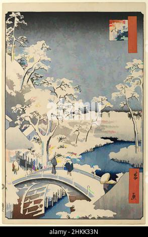 Kunst inspiriert von Meguro Drum Bridge und Sunset Hill, Nr. 111 aus hundert berühmten Ansichten von Edo, Utagawa Hiroshige, Ando, Japanisch, 1797-1858, Holzschnitt, Japan, 4th Month of 1857, Edo-Periode, Ansei-Ära, Blatt: 14 3/16 x 9 1/4 Zoll, 36 x 23,5 cm, 19th Century, 4th Month of 1857, Klassische Werke, die von Artotop mit einem Schuss Moderne modernisiert wurden. Formen, Farbe und Wert, auffällige visuelle Wirkung auf Kunst. Emotionen durch Freiheit von Kunstwerken auf zeitgemäße Weise. Eine zeitlose Botschaft, die eine wild kreative neue Richtung verfolgt. Künstler, die sich dem digitalen Medium zuwenden und die Artotop NFT erschaffen Stockfoto