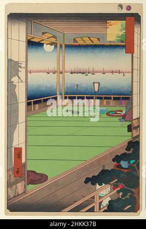 Art inspired by Moon-Viewing Point, No. 82 from hundert famous views of Edo, Utagawa Hiroshige, Ando, Japanese, 1797-1858, Holzschnitt, Japan, 8th Monate 1857, Edo-Zeit, Ansei-Ära, Blatt: 14 3/16 x 9 1/4 Zoll, 36 x 23,5 cm, 19th Jahrhundert, 19.Jh., Herbst, Boote, Calmness, edo, Classic Works modernisiert von Artotop mit einem Schuss Modernität. Formen, Farbe und Wert, auffällige visuelle Wirkung auf Kunst. Emotionen durch Freiheit von Kunstwerken auf zeitgemäße Weise. Eine zeitlose Botschaft, die eine wild kreative neue Richtung verfolgt. Künstler, die sich dem digitalen Medium zuwenden und die Artotop NFT erschaffen Stockfoto