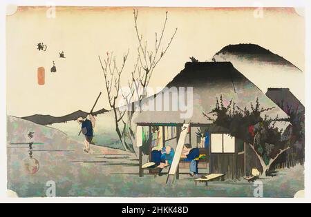 Von Mariko inspirierte Kunst: Berühmter Teeladen, aus der Serie 53 Stationen der Tōkaidō-Straße, Utagawa Hiroshige, Ando, Japanisch, 1797-1858, Farbholzschnitt auf Papier, Japan, ca. 1833-1834, Edo-Periode, 14 x 9 11/16 Zoll, 35,5 x 24,6 cm, Gebäude, grün, Berg, Baum, Holzschnitt, Klassisches Werk, modernisiert von Artotop mit einem Schuss Moderne. Formen, Farbe und Wert, auffällige visuelle Wirkung auf Kunst. Emotionen durch Freiheit von Kunstwerken auf zeitgemäße Weise. Eine zeitlose Botschaft, die eine wild kreative neue Richtung verfolgt. Künstler, die sich dem digitalen Medium zuwenden und die Artotop NFT erschaffen Stockfoto