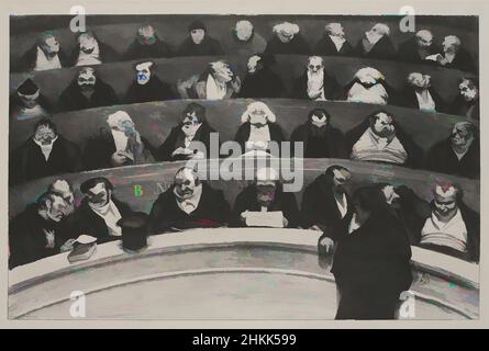 Kunst inspiriert vom Gesetzgebenden Bauch, Le Ventre législatif, L'Association mensuelle, Plate 18, Honoré Daumier, Französisch, 1808-1879, Lithographie auf Wove-Papier, Frankreich, Januar 1834, Blatt: 12 x 17 13/16 Zoll, 30,5 x 45,2 cm, Karikatur, Comic, Gericht, Recht, Anwälte, Juristen, Männer, Spott, Klassisches Werk, das von Artotop mit einem Schuss Modernität modernisiert wurde. Formen, Farbe und Wert, auffällige visuelle Wirkung auf Kunst. Emotionen durch Freiheit von Kunstwerken auf zeitgemäße Weise. Eine zeitlose Botschaft, die eine wild kreative neue Richtung verfolgt. Künstler, die sich dem digitalen Medium zuwenden und die Artotop NFT erschaffen Stockfoto