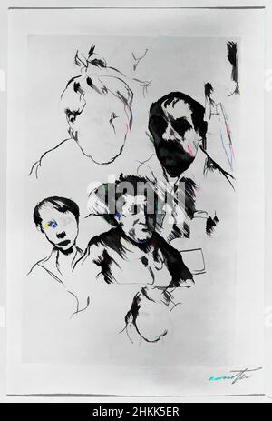 Art Inspired by Various Heads and Self-Portrait, verschiedene Köpfe und Selbstbildnis, Lovis Corinth, German, 1858-1925, Drypoint on van Gelder laid paper, Germany, 1915, Bild, Bildteller: 11 7/8 x 7 11/16 in., 30,2 x 19,5 cm, korinth, Crowd, Expressionist, Faces, deutsche, Head, Classic Works modernisiert von Artotop mit einem Schuss Moderne. Formen, Farbe und Wert, auffällige visuelle Wirkung auf Kunst. Emotionen durch Freiheit von Kunstwerken auf zeitgemäße Weise. Eine zeitlose Botschaft, die eine wild kreative neue Richtung verfolgt. Künstler, die sich dem digitalen Medium zuwenden und die Artotop NFT erschaffen Stockfoto