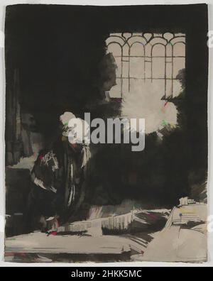 Kunst inspiriert von Faust in seinem Arbeitszimmer, Watching a Magic Disc, Rembrandt Harmensz. Van Rijn, Niederländisch, 1606-1669, Ätzung und Trockenpunkt auf östlichem Büttenpapier, Niederlande, ca. 1652, Bild: 8 × 6 5/16 in., 20,3 × 16 cm, Klassisches Werk, modernisiert von Artotop mit einem Schuss Moderne. Formen, Farbe und Wert, auffällige visuelle Wirkung auf Kunst. Emotionen durch Freiheit von Kunstwerken auf zeitgemäße Weise. Eine zeitlose Botschaft, die eine wild kreative neue Richtung verfolgt. Künstler, die sich dem digitalen Medium zuwenden und die Artotop NFT erschaffen Stockfoto