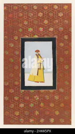 Kunst inspiriert von Qamar al-DIN Khan, Inder, opakes Aquarell und Gold auf Papier, Deccan, Indien, 1875-1900, Blatt: 19 5/8 x 11 13/16 Zoll, 49,8 x 30,0 cm, Bart, Gold, Mann, Papier, Porträt, Qamar al-DIN Khan, Robe, Schwert, Wesir, Aquarell, Classic Works modernisiert von Artotop mit einem Schuss Moderne. Formen, Farbe und Wert, auffällige visuelle Wirkung auf Kunst. Emotionen durch Freiheit von Kunstwerken auf zeitgemäße Weise. Eine zeitlose Botschaft, die eine wild kreative neue Richtung verfolgt. Künstler, die sich dem digitalen Medium zuwenden und die Artotop NFT erschaffen Stockfoto