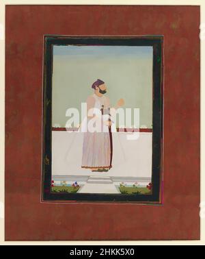 Kunst inspiriert von Munir al-Mulk Bahadur, Indianer, opakes Aquarell und Gold auf Papier, Deccan, Indien, 1875-1900, Mughal, Blatt: 19 11/16 x 11 13/16 Zoll, 50,0 x 30,0 cm, 19th Jahrhundert, Aristu Jah, Bart, Blume, Garten, Indien, Mann, Munir al-Mulk, Malerei, Papier, Robe, Schwert, Terrasse, Klassisches, von Artotop mit einem Schuss Moderne modernisiertes Werk. Formen, Farbe und Wert, auffällige visuelle Wirkung auf Kunst. Emotionen durch Freiheit von Kunstwerken auf zeitgemäße Weise. Eine zeitlose Botschaft, die eine wild kreative neue Richtung verfolgt. Künstler, die sich dem digitalen Medium zuwenden und die Artotop NFT erschaffen Stockfoto