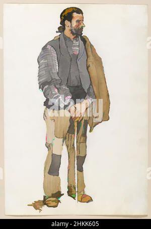 Art Inspired by Sketch of a Spanish man, Edward Penfield, American, 1866-1925, Aquarell und Graphit auf Papier montiert in Schrottbuch, 1906, Blatt: 11 5/16 x 7 11/16 in., 28,7 x 19,5 cm, Amerikaner, Bart, Stock, Charakter, Zeichnung, feine Linien, Mann, Patchwork, Porträt, Tramp, Walking, Classic Works modernisiert von Artotop mit einem Schuss Moderne. Formen, Farbe und Wert, auffällige visuelle Wirkung auf Kunst. Emotionen durch Freiheit von Kunstwerken auf zeitgemäße Weise. Eine zeitlose Botschaft, die eine wild kreative neue Richtung verfolgt. Künstler, die sich dem digitalen Medium zuwenden und die Artotop NFT erschaffen Stockfoto