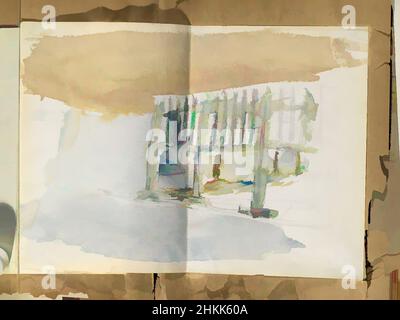 Art Inspired by Spanish Sketch Mounted in Scrap Book, Edward Penfield, American, 1866-1925, Aquarell und Graphit auf Papier Mounted in Scrap Book, ca. 1911, Blatt, ungefaltet: 9 1/4 x 13 1/8 Zoll, 23,5 x 33,3 cm, Classic Works modernisiert von Artotop mit einem Schuss Moderne. Formen, Farbe und Wert, auffällige visuelle Wirkung auf Kunst. Emotionen durch Freiheit von Kunstwerken auf zeitgemäße Weise. Eine zeitlose Botschaft, die eine wild kreative neue Richtung verfolgt. Künstler, die sich dem digitalen Medium zuwenden und die Artotop NFT erschaffen Stockfoto