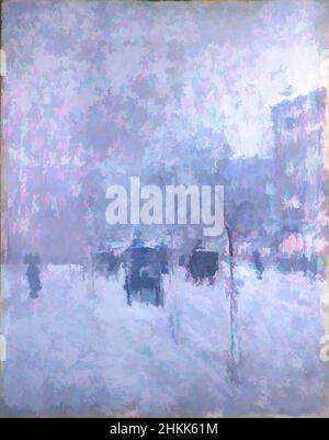 Kunst inspiriert von späten Nachmittag, New York, Winter, Frederick Childe Hassam, Amerikaner, 1859-1935, Öl auf Leinwand, 1900, 36 15/16 x 29 Zoll, 93,8 x 73,7 cm, 1900, Schneesturm, blau, Buggy, Kalt, Dezember, Impressionismus, monochromatisch, ndd9, New York, Öl auf Leinwand, Ölgemälde, Malerei, Schnee, Klassische Werke, die von Artotop mit einem Hauch von Moderne modernisiert wurden. Formen, Farbe und Wert, auffällige visuelle Wirkung auf Kunst. Emotionen durch Freiheit von Kunstwerken auf zeitgemäße Weise. Eine zeitlose Botschaft, die eine wild kreative neue Richtung verfolgt. Künstler, die sich dem digitalen Medium zuwenden und die Artotop NFT erschaffen Stockfoto