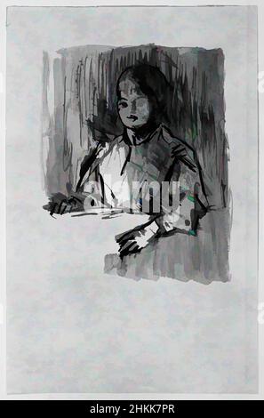 Art Inspired by Child, Bust Length Sketch, Robert Henri, Amerikaner, 1865-1929, Stift, Tinte und Waschmittel auf Papier, n.d., Blatt: 8 15/16 x 5 3/4 Zoll, 22,7 x 14,6 cm, Klassisches Werk, modernisiert von Artotop mit einem Schuss Moderne. Formen, Farbe und Wert, auffällige visuelle Wirkung auf Kunst. Emotionen durch Freiheit von Kunstwerken auf zeitgemäße Weise. Eine zeitlose Botschaft, die eine wild kreative neue Richtung verfolgt. Künstler, die sich dem digitalen Medium zuwenden und die Artotop NFT erschaffen Stockfoto