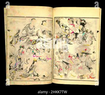 Kunst inspiriert von Kyosai Kadan Nihen, Bilderberichte von Kyosai, Teil I, Band 2, Kawanabe Kyosai, Japanisch, 1831-1889, Tinte und helle Farben auf Papier, Japan, 1887, Meiji-Zeit, 10 1/16 x 6 15/16 Zoll, 25,6 x 17,6 cm, 19th Jahrhundert, Asiatische Kunst, Buch, Buddha, Wolken, Gottheiten, detailliert, Klassisches Werk, das von Artotop mit einem Schuss Moderne modernisiert wurde. Formen, Farbe und Wert, auffällige visuelle Wirkung auf Kunst. Emotionen durch Freiheit von Kunstwerken auf zeitgemäße Weise. Eine zeitlose Botschaft, die eine wild kreative neue Richtung verfolgt. Künstler, die sich dem digitalen Medium zuwenden und die Artotop NFT erschaffen Stockfoto