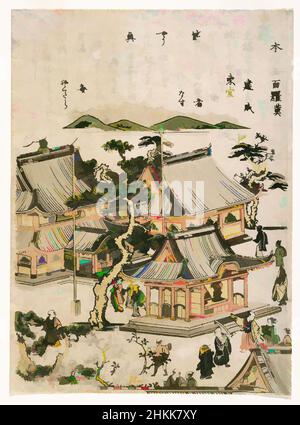 Kunst inspiriert vom Tempel der fünfhundert Rakan, aus einer unbetitelten Serie berühmter Orte in Edo, Kitao Shigemasa, japanisch, 1739-1820, Farbholzschnitt auf Papier, Japan, ca. 1770, Edo-Periode, 8 1/2 x 6 1/8 Zoll, 21,6 x 15,5 cm, Häuser, Inschrift, japanisch, Dorf, Klassische Werke, die von Artotop mit einem Hauch von Moderne modernisiert wurden. Formen, Farbe und Wert, auffällige visuelle Wirkung auf Kunst. Emotionen durch Freiheit von Kunstwerken auf zeitgemäße Weise. Eine zeitlose Botschaft, die eine wild kreative neue Richtung verfolgt. Künstler, die sich dem digitalen Medium zuwenden und die Artotop NFT erschaffen Stockfoto