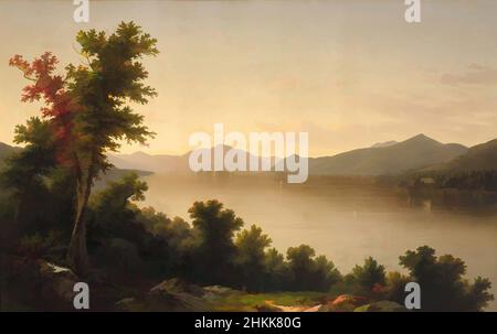 Kunst inspiriert von Lake George, John William Casilear, Amerikaner, 1811-1893, Öl auf Leinwand, 1857, 37 5/8 x 60 Zoll, 95,5 x 152,4 cm, 1857, 19th Century, adirondacks, Albany, Boot, Wolke, dramatisch, Gras, Hügel, Horizont, Hudson River School, See, Lake George, Landschaft, Light, Mountain, Classic Works modernisiert von Artotop mit einem Schuss Moderne. Formen, Farbe und Wert, auffällige visuelle Wirkung auf Kunst. Emotionen durch Freiheit von Kunstwerken auf zeitgemäße Weise. Eine zeitlose Botschaft, die eine wild kreative neue Richtung verfolgt. Künstler, die sich dem digitalen Medium zuwenden und die Artotop NFT erschaffen Stockfoto