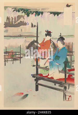 Kunst inspiriert von Wisteria bei Kameido, aus der Serie eine Auswahl von Frauenzollern, aus der Serie: Fujin Fuzako Zukushi, 'Women's Customs and Manners', Ogata Gekko, japanisch, 1859-1920, Farbholzschnitt auf Papier, Japan, 1891, Meiji-Zeit, 14 1/2 x 10 Zoll, 36,8 x 25,4 cm, Klassische Werke, die von Artotop mit einem Schuss Moderne modernisiert wurden. Formen, Farbe und Wert, auffällige visuelle Wirkung auf Kunst. Emotionen durch Freiheit von Kunstwerken auf zeitgemäße Weise. Eine zeitlose Botschaft, die eine wild kreative neue Richtung verfolgt. Künstler, die sich dem digitalen Medium zuwenden und die Artotop NFT erschaffen Stockfoto