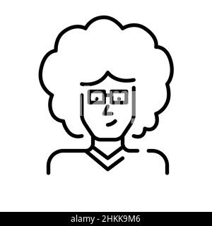 Junger Mann mit Afro-Frisur und Brille. Pixel-perfektes, bearbeitbares Avatar-Symbol für Konturen Stock Vektor