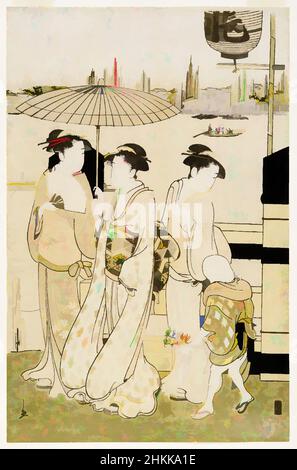 Kunst inspiriert von drei Frauen und einem Jungen entlang des Sumida-Flusses, Eishi Chobunsai, Japanisch, 1756-1829, Farbholzschnitt auf Papier, Japan, 1788-1789, Edo-Periode, 15 1/4 x 9 7/8 Zoll, 38,7 x 25,1 cm, Junge, Edo-Periode, Fukei-ga, Japan, Japanisch, Damen, Landschaft, Natur, Fluss, Ukiyo-e, Classic Works modernisiert von Artotop mit einem Schuss Moderne. Formen, Farbe und Wert, auffällige visuelle Wirkung auf Kunst. Emotionen durch Freiheit von Kunstwerken auf zeitgemäße Weise. Eine zeitlose Botschaft, die eine wild kreative neue Richtung verfolgt. Künstler, die sich dem digitalen Medium zuwenden und die Artotop NFT erschaffen Stockfoto