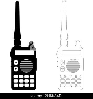 Walkie Talkie-Symbol auf weißem Hintergrund. Tragbare Kommunikationsgerät Zeichen. Radio-Transceiver. Zwei-Wege-Radio-Symbol. Flacher Stil. Stockfoto