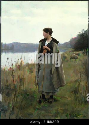 Kunst inspiriert von der Schäferin von Rolleboise, Daniel Ridgway Knight, Amerikaner, 1839-1924, Öl auf Leinwand, 1896, 68 x 50 1/2 Zoll, 172,7 x 128,2 cm, 1896, 19th, amerikanisch, amerikanisch Barbizon, Skance, schön, Brötchen, Kanal, Kap, Mantel, Mantel, Daniel Rigway Knight, verträumt, weibliche Figur, Klassische Werke, die von Artotop mit einem Hauch von Moderne modernisiert wurden. Formen, Farbe und Wert, auffällige visuelle Wirkung auf Kunst. Emotionen durch Freiheit von Kunstwerken auf zeitgemäße Weise. Eine zeitlose Botschaft, die eine wild kreative neue Richtung verfolgt. Künstler, die sich dem digitalen Medium zuwenden und die Artotop NFT erschaffen Stockfoto