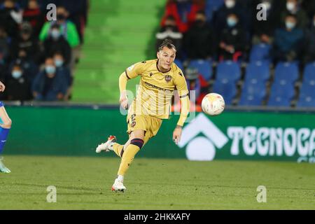 Getafe, Spanien. 4th. Februar 2022. Son (Levante) Fußball: Spanisches 'La Liga Santander'-Spiel zwischen Getafe CF 3-0 Levante UD im Coliseum Alfonso Perez in Getafe, Spanien. Quelle: Mutsu Kawamori/AFLO/Alamy Live News Stockfoto