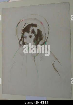 Art Inspired by Young Girl with Bonnet, Mary Cassatt, American, 1844-1926, Lithograph in Bistre on laid paper, ca. 1904, 58 x 19 Zoll, 147,3 x 48,3 cm, 1904, Motorhaube, Zeichnung, Mädchen, Innocent, Portrait, Künstlerin, Classic Works modernisiert von Artotop mit einem Schuss Moderne. Formen, Farbe und Wert, auffällige visuelle Wirkung auf Kunst. Emotionen durch Freiheit von Kunstwerken auf zeitgemäße Weise. Eine zeitlose Botschaft, die eine wild kreative neue Richtung verfolgt. Künstler, die sich dem digitalen Medium zuwenden und die Artotop NFT erschaffen Stockfoto