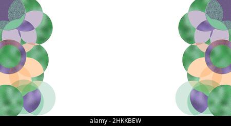 Glänzende bunte metallische Kreise, die an einen weißen Hintergrund für Banner und Ansagen Grenzen Stockfoto