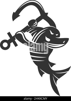 Abbildung der Marke „Hai and Anchor Heraldic Icon“ Stock Vektor