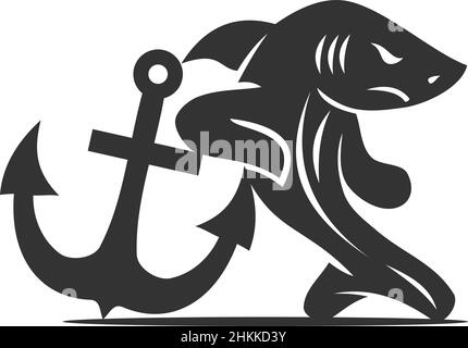 Abbildung der Marke „Hai and Anchor Heraldic Icon“ Stock Vektor