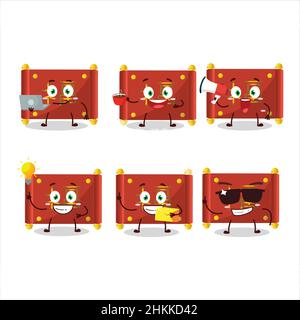 Rote Papierrolle chinesische Cartoon-Figur mit verschiedenen Arten von Business-Emoticons. Vektorgrafik Stock Vektor
