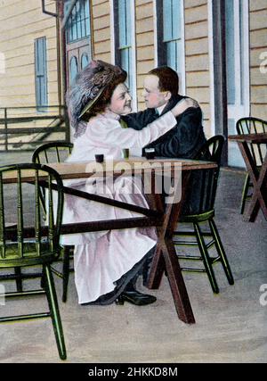 Postkartenabbildung eines verliebten Paares mittleren Alters, 1910. Stockfoto