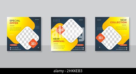 Editierbare Beitragsvorlagen für Social Media Banner für digitales Marketing. Promotion Marke Mode. Geschichten. Streaming. Stock Vektor