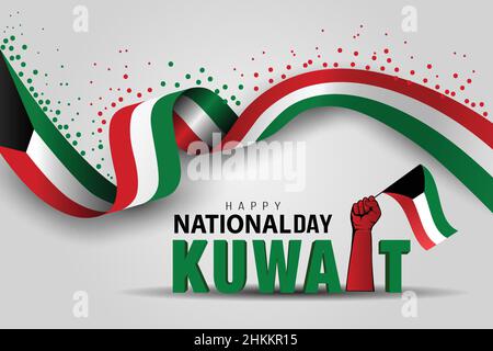 Happy Nationalfeiertag Kuwait Hand mit Kuwait Flagge. vektorgrafik mit 3D Buchstaben Stock Vektor