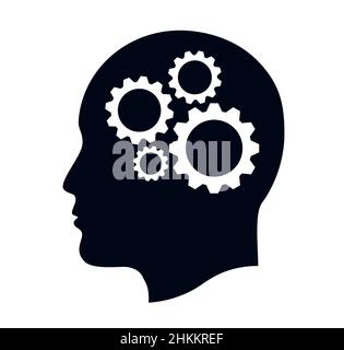 Kopf mit Zahnrädern in als Gehirn für Brainstorming Vektor-Symbol Stock Vektor